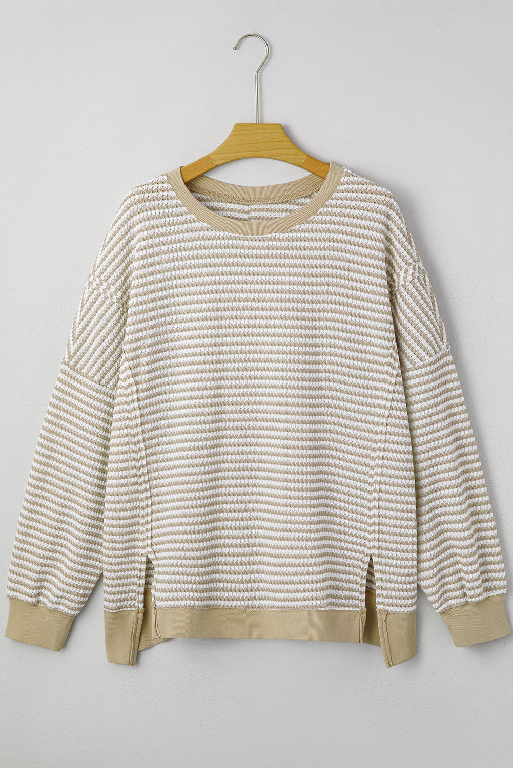 Brown Stripe Plus Size Knit Ribbed Long Sleeve Top Relaxed Dear-Lover Dropshipping